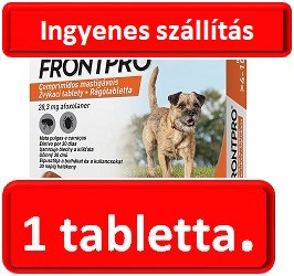3 tablettától : FRONTPRO® rágótabletta kutyáknak (>4–10 kg) 28,3 mg; 1db tabletta , A fotó illusztráció